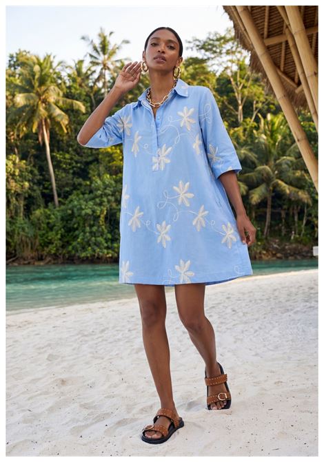Camicia in cotone ricamata fiori LOLA CASADEMUNT | LS2616135AZUL CRUDO